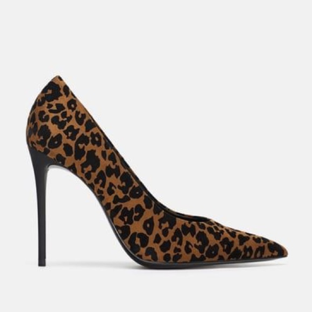 Zara Leopard Print High Heels Pointed Toe Stilettos Velvet Suede NWOB.